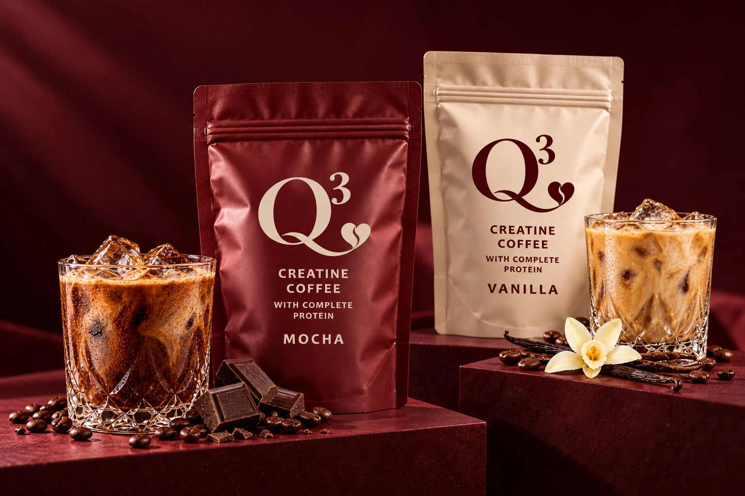 Q³ Mocha and Vanilla in a studio display