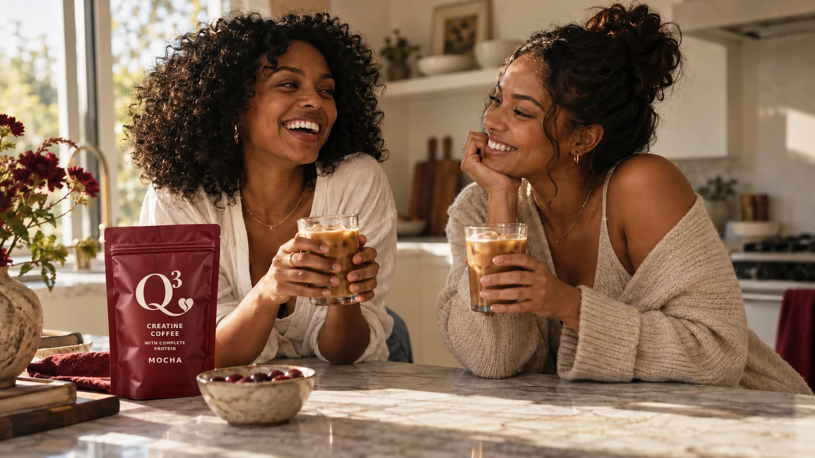 Friends making room for an easy shared coffee moment